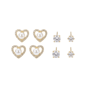 999 Pure Silver Earrings Combo Set | Heart Pearl & Solitaire Stud Collection